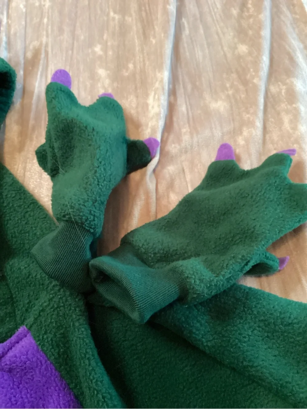Lands' End Green and Purple Fleece Dinosaur Onesie